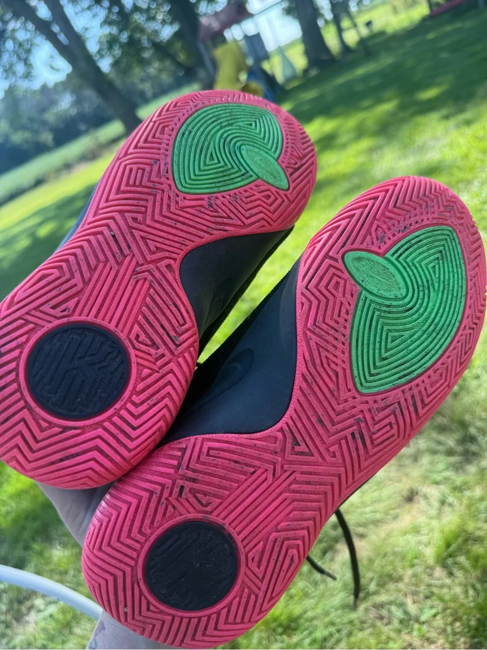 Nike Kids Black Sneakers with Neon Green Stitching & Pink Soles